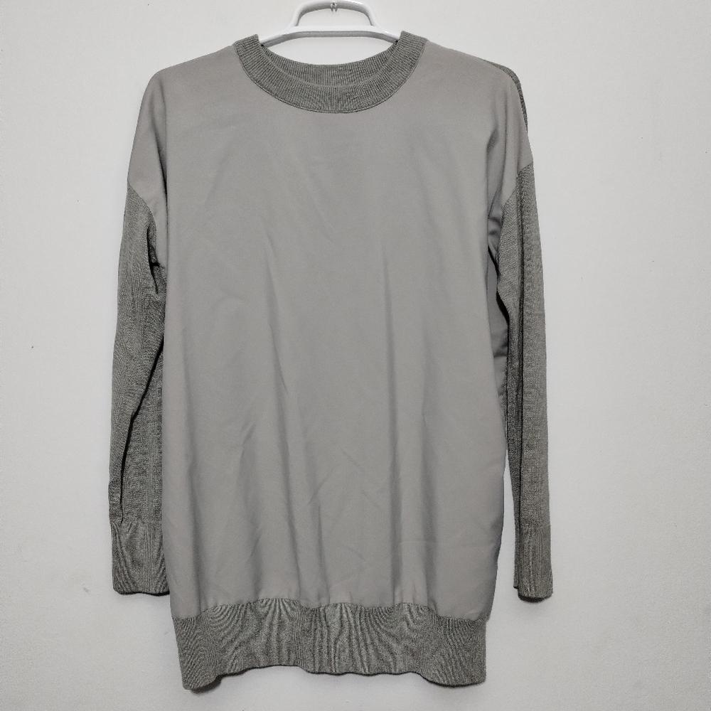 Lauren Ralph Lauren Women's S Twill-Front Sweater Platinum Heather Old Money